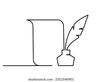 Last will and testament document on scroll outline icon. Holographic will, self-proved or notarial testament on scroll. Continuous one line drawing. Vector illustration