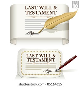 Last will and testament document signed with a pen or feather