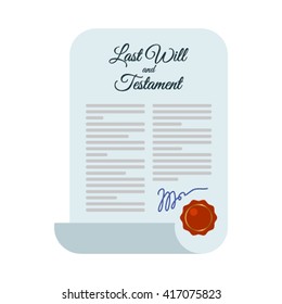 Last will and testament signed and sealed. Vector illustration isolate on a white background. Icon in a flat style