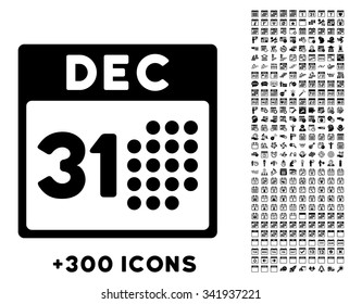 Last Year Date vector pictogram with additional 300 date and time management icons. Style is flat symbols, black color, rounded angles, white background.