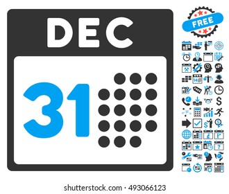Last Year Day pictograph with bonus calendar and time management images. Vector illustration style is flat iconic bicolor symbols, blue and gray colors, white background.
