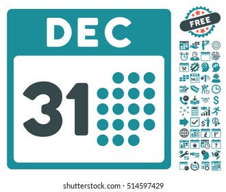 Last Year Day pictograph with bonus calendar and time management clip art. Vector illustration style is flat iconic bicolor symbols, soft blue colors, white background.