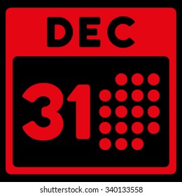 Last Year Day vector icon. Style is flat symbol, red color, rounded angles, black background.