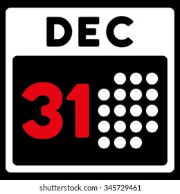 Last Year Day vector icon. Style is bicolor flat symbol, red and white colors, rounded angles, black background.
