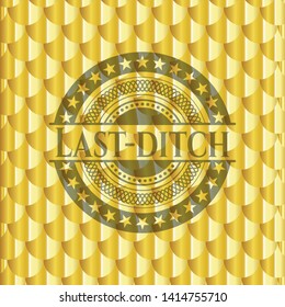 Last-ditch gold emblem or badge. Scales pattern. Vector Illustration. Detailed.