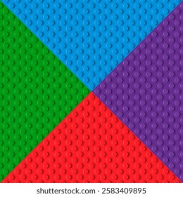 lastic construction plate. Green, blue, purple and red plastic toy block background. Abstract vector seamless pattern