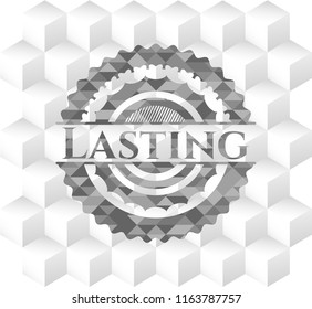Lasting grey emblem with geometric cube white background
