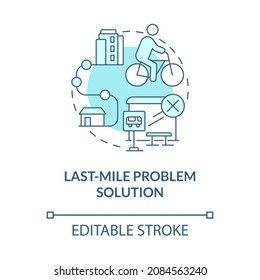Last-mile problem solution blue concept icon. Scooter sharing benefit abstract idea thin line illustration. Commuting short distance. Vector isolated outline color drawing. Editable stroke