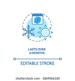 Lasts Over 6 Months Concept Icon. CFS Symptom Idea Thin Line Illustration. Chronic Disease. Terminal Illness. Daily Drug Treatment. Vector Isolated Outline RGB Color Drawing. Editable Stroke