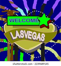 LasVegas modern vector poster. Las Vegas, Nevada landscape illustration. Top 20 most populated cities of the USA.vector