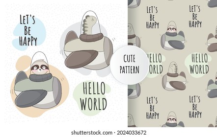 lat cute baby dino on airplane  pattern set. Vector dinosaurs illustration. Vector airplane illustration.