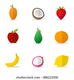 lat Design Isolated Fruit Vector Icon Set isolated on white background.