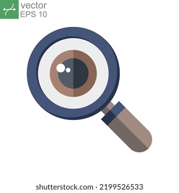 lat Design Style Analysis icon, magnify glass, eye. magnifier search with eye logo for investigate. Appearance aspect, look, view creative vision vector illustration design on white background EPS10