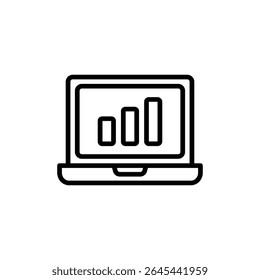 Último Ícone de Laptop com Exibição de Gráfico de Barras para Business Intelligence, Desempenho de Mercado e Análise de Dados Financeiros