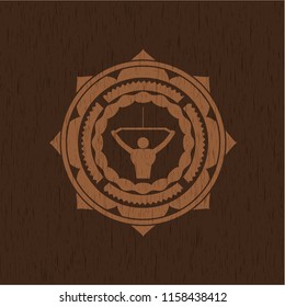 lat pull down, exercise icon inside wood badge or emblem