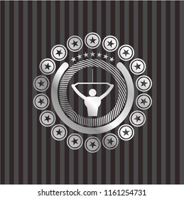 lat pull down, exercise icon inside silver emblem