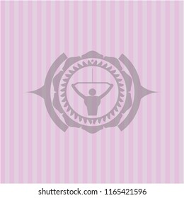 lat pull down, exercise icon inside pink emblem. Vintage.
