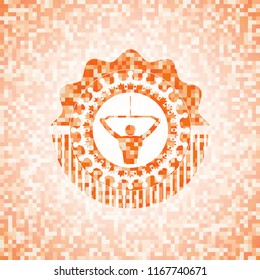 lat pull down, exercise icon inside abstract emblem, orange mosaic background
