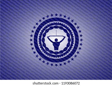 lat pull down, exercise icon inside emblem with jean high quality background