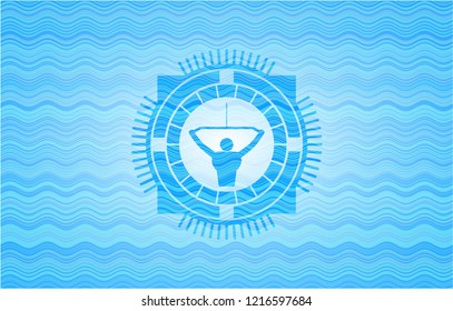 lat pull down, exercise icon inside water wavec oncept emblem.
