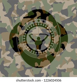 lat pull down, exercise icon inside camouflaged emblem