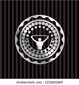 lat pull down, exercise icon inside silver emblem or badge