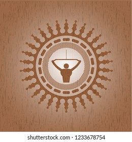 lat pull down, exercise icon inside vintage wood emblem