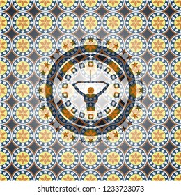 lat pull down, exercise icon inside arabesque badge background. arabic decoration.
