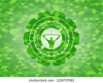 lat pull down, exercise icon inside green emblem. Mosaic background