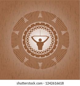 lat pull down, exercise icon inside retro style wood emblem