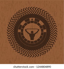 lat pull down, exercise icon inside realistic wooden emblem
