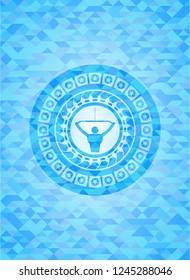 lat pull down, exercise icon inside sky blue mosaic emblem