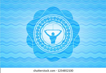 lat pull down, exercise icon inside water wave concept emblem background.