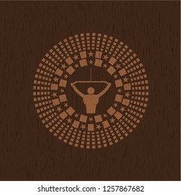 lat pull down, exercise icon inside retro style wood emblem