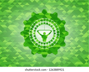 lat pull down, exercise icon inside green mosaic emblem