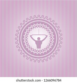 lat pull down, exercise icon inside realistic pink emblem