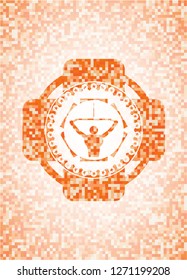 lat pull down, exercise icon inside orange mosaic emblem