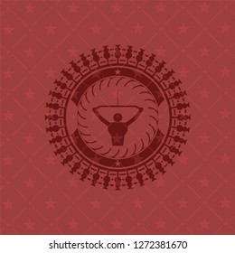 lat pull down, exercise icon inside red emblem