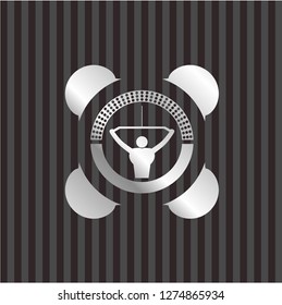 lat pull down, exercise icon inside silvery emblem