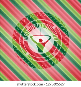 lat pull down, exercise icon inside christmas style emblem.
