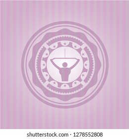 lat pull down, exercise icon inside pink emblem. Retro