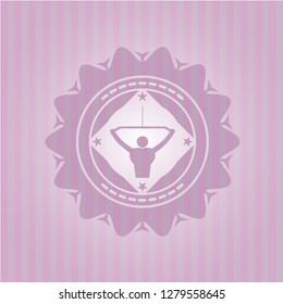 lat pull down, exercise icon inside pink emblem. Retro