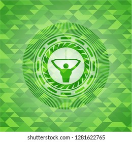 lat pull down, exercise icon inside realistic green mosaic emblem