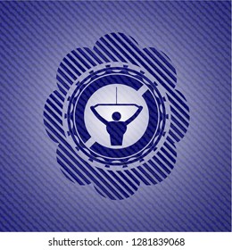 lat pull down, exercise icon inside emblem with denim texture