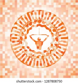 lat pull down, exercise icon inside abstract orange mosaic emblem