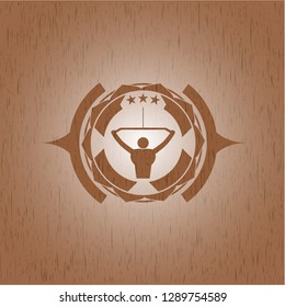 lat pull down, exercise icon inside retro wooden emblem