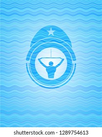 lat pull down, exercise icon inside water concept badge.