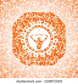 lat pull down, exercise icon inside abstract orange mosaic emblem with background