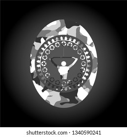 lat pull down, exercise icon inside grey camo texture