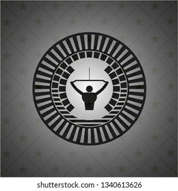 lat pull down, exercise icon inside dark emblem